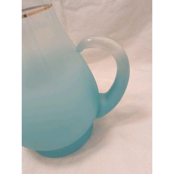 1950 West Virginia Blendo Glass Pitcher Frosted Turquoise Gold w Box Party MCM - Picture 13 of 16